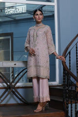 Pakistani Powder Pink Mukesh Organza Kurta Set (2-Piece) - Image 4