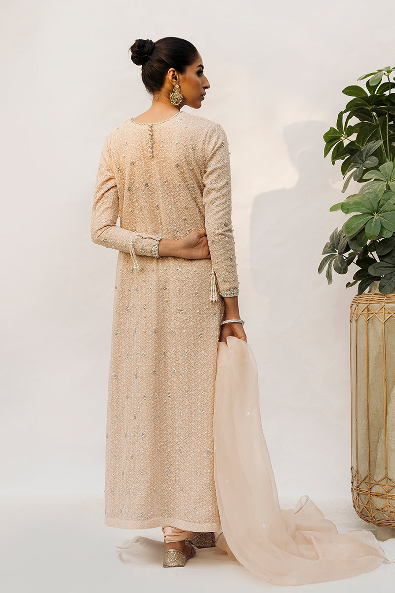 Peachy Pink Embroidered Organza Salwar Kameez (3-Piece) - Image 2