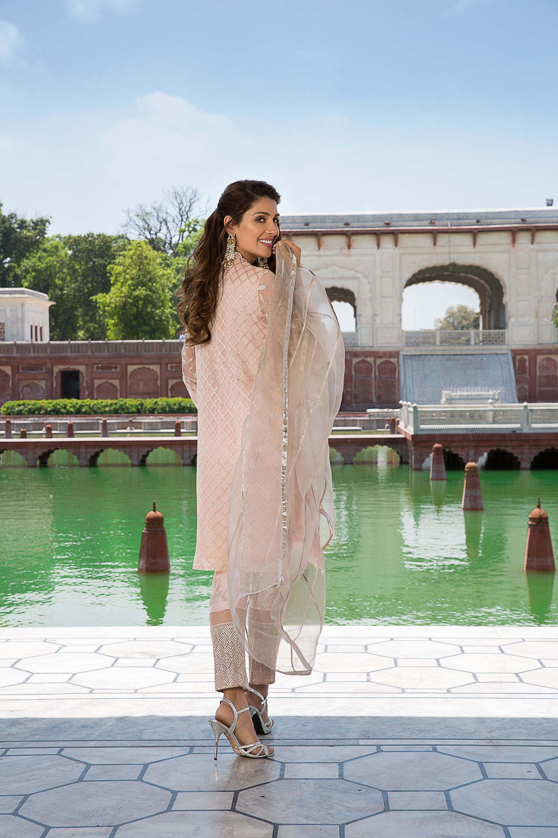 Pure Pink Embroidered Organza & Raw Silk Suit (3-Piece) - Image 2