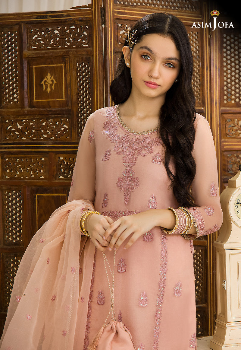 Pakistani Rose Pink Embroidered Organza Salwar Kameez (3-Piece) - Image 3