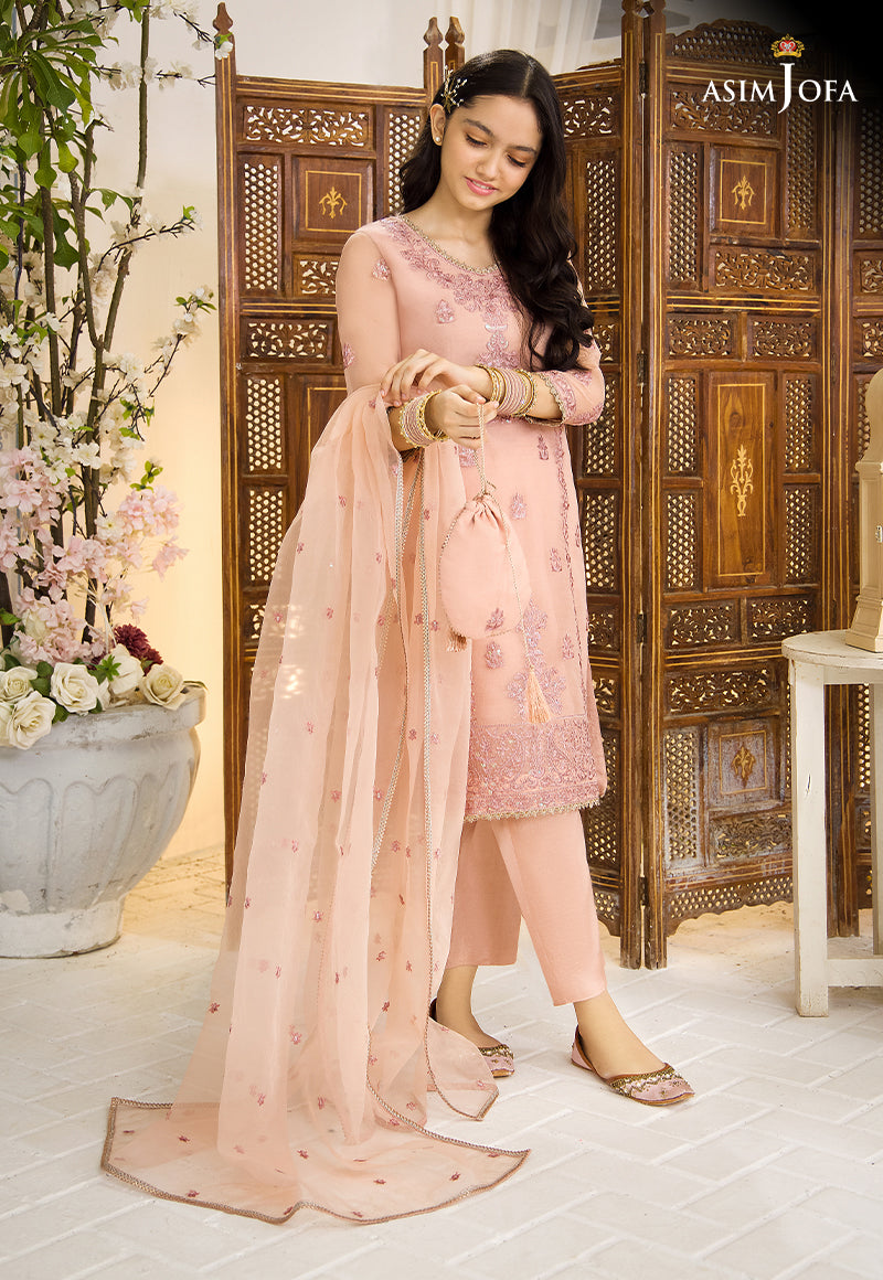 Pakistani Rose Pink Embroidered Organza Salwar Kameez (3-Piece) - Image 5