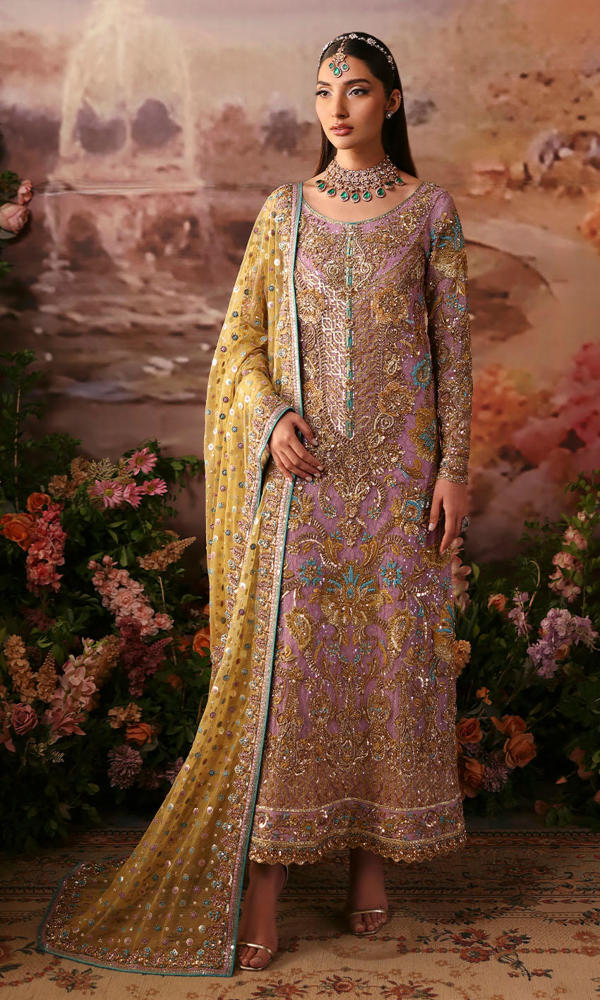 Pakistani Mauve Resham Embroidered Organza Salwar Kameez (3-Piece) - Image 2