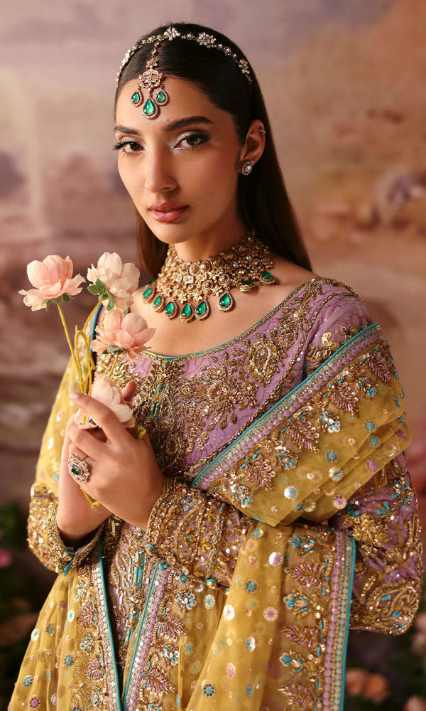 Pakistani Mauve Resham Embroidered Organza Salwar Kameez (3-Piece) - Image 3