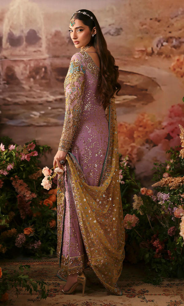 Pakistani Mauve Resham Embroidered Organza Salwar Kameez (3-Piece) - Image 4