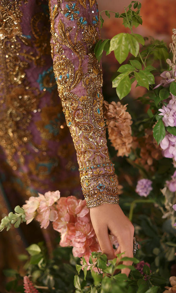 Pakistani Mauve Resham Embroidered Organza Salwar Kameez (3-Piece) - Image 8