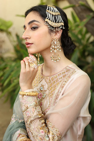 Pakistani Baby Pink Embroidered Tissue Silk Organza Salwar Kameez (3-Piece) - Image 5