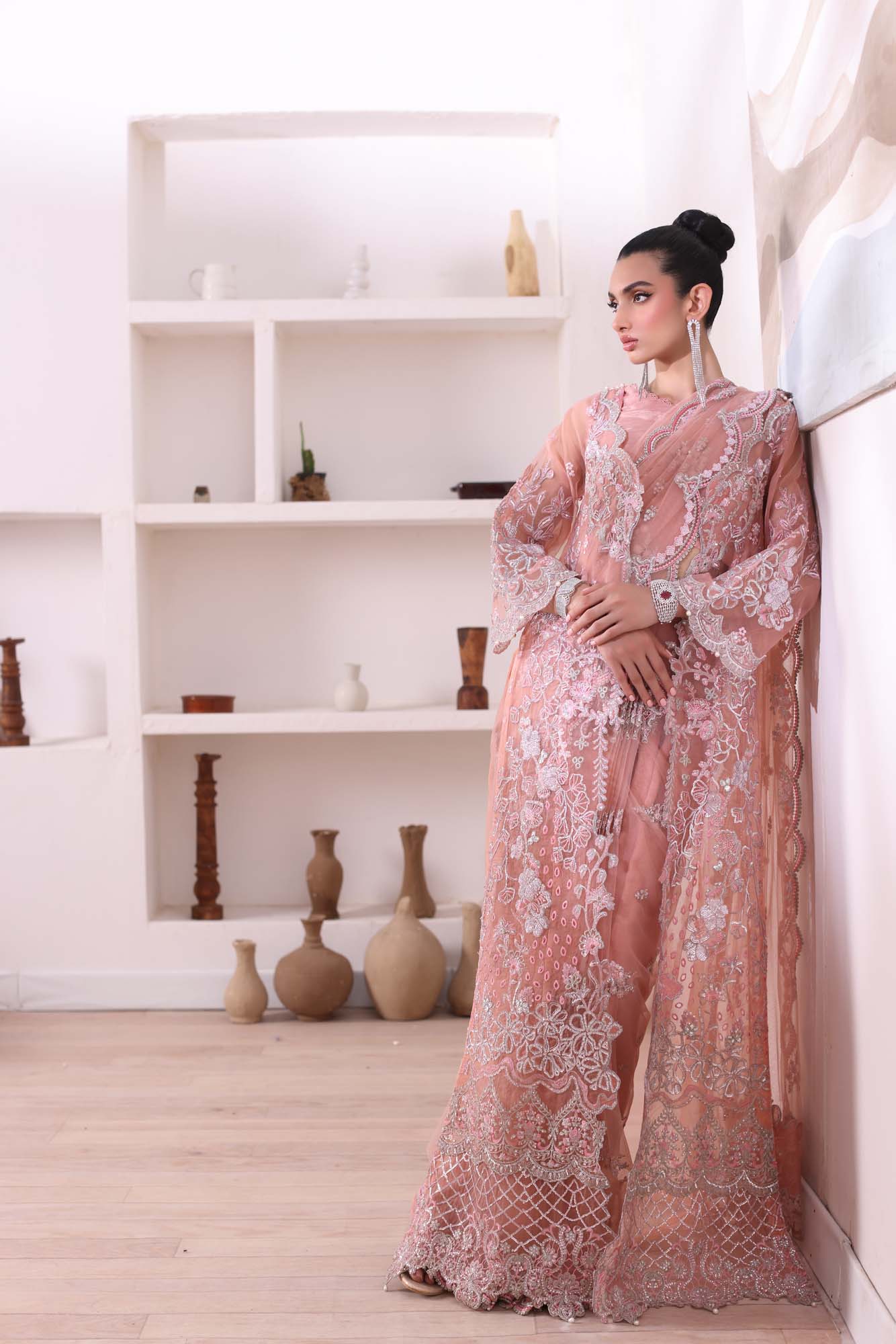Pakistani Blush Pink Sequin & Schiffli Organza Salwar Kameez (3-Piece) - Image 8