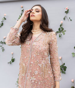 Dull Pink Hand-Embroidered Organza & Silk Shirt Set (2-Piece) - Image 2