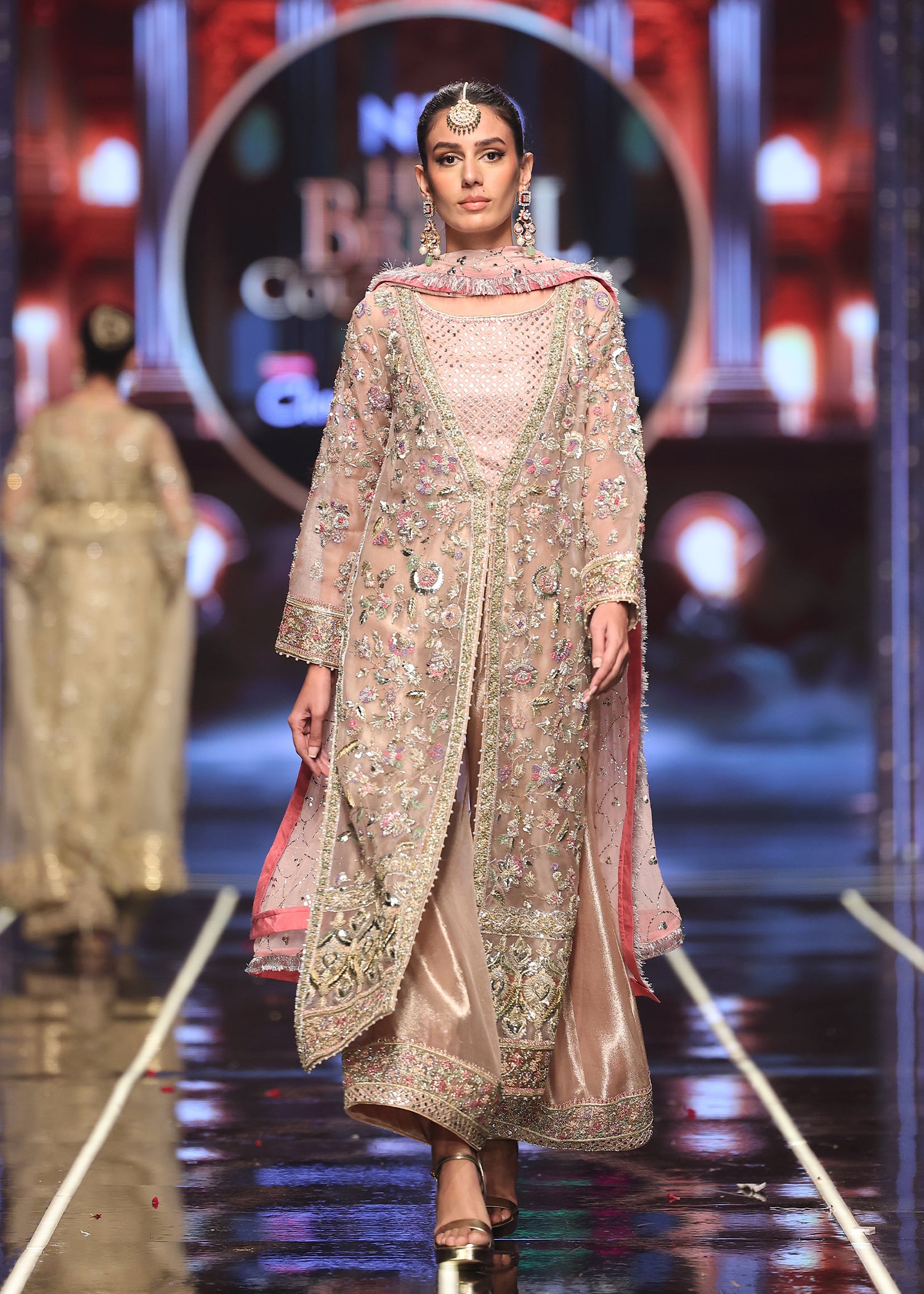 Pastel Pink Embroidered Organza Salwar Kameez (3-Piece) - Image 1