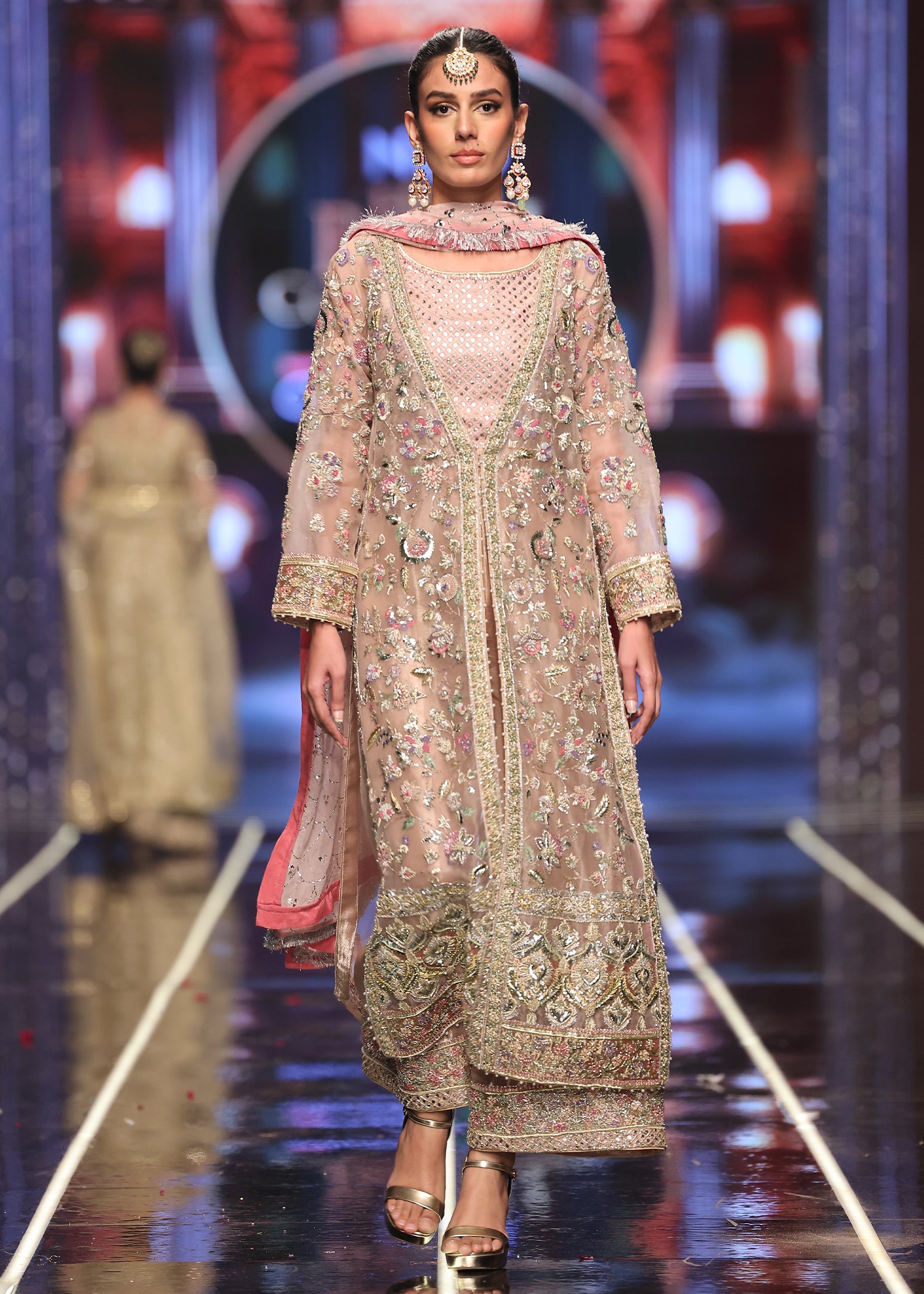 Pastel Pink Embroidered Organza Salwar Kameez (3-Piece) - Image 2