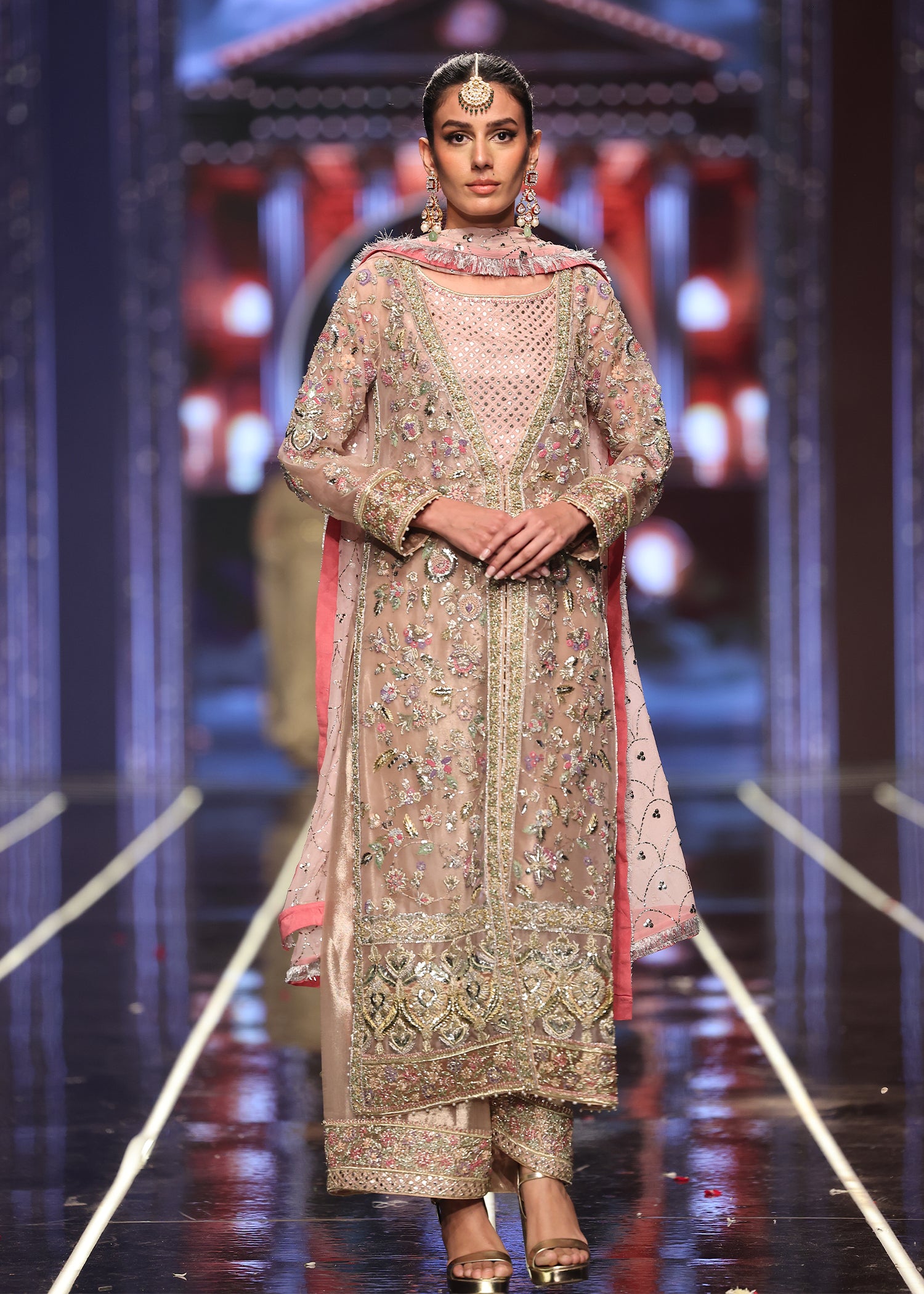 Pastel Pink Embroidered Organza Salwar Kameez (3-Piece) - Image 3