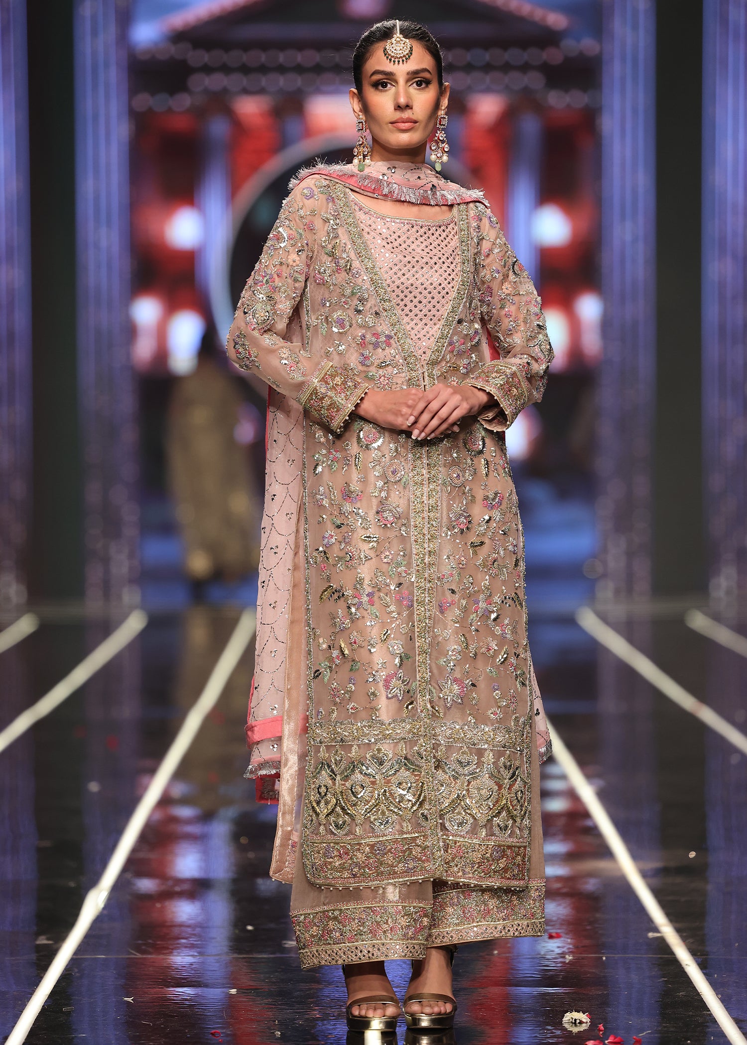 Pastel Pink Embroidered Organza Salwar Kameez (3-Piece) - Image 4