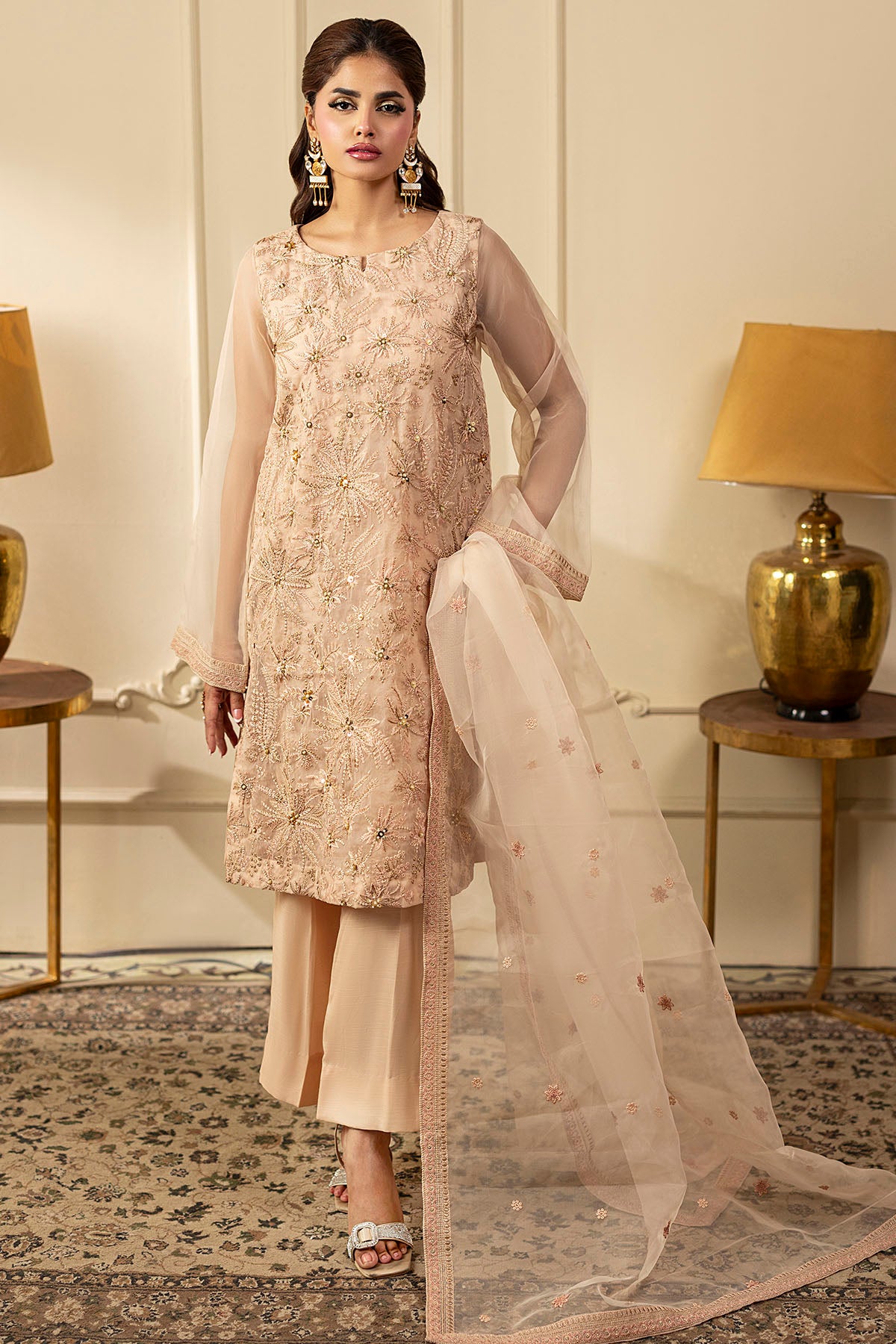Blush Pink Embroidered Organza 3-Piece Suit - Image 2