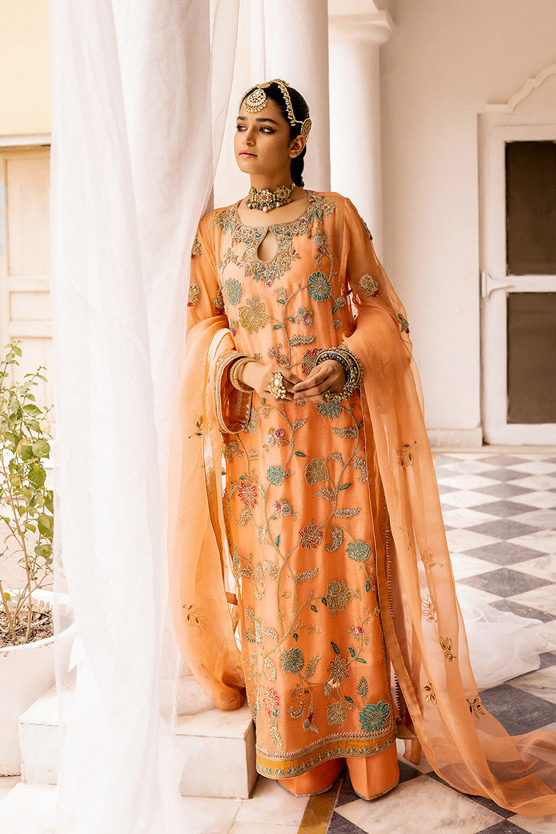 Peach Embroidered Organza & Silk Salwar Kameez (3-Piece) - Image 1