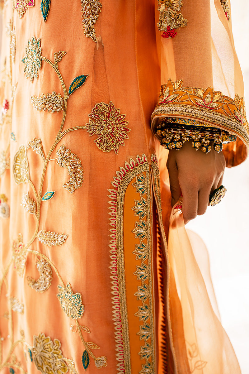 Peach Embroidered Organza & Silk Salwar Kameez (3-Piece) - Image 3