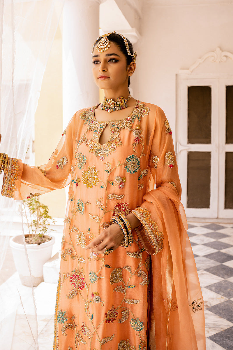 Peach Embroidered Organza & Silk Salwar Kameez (3-Piece) - Image 4