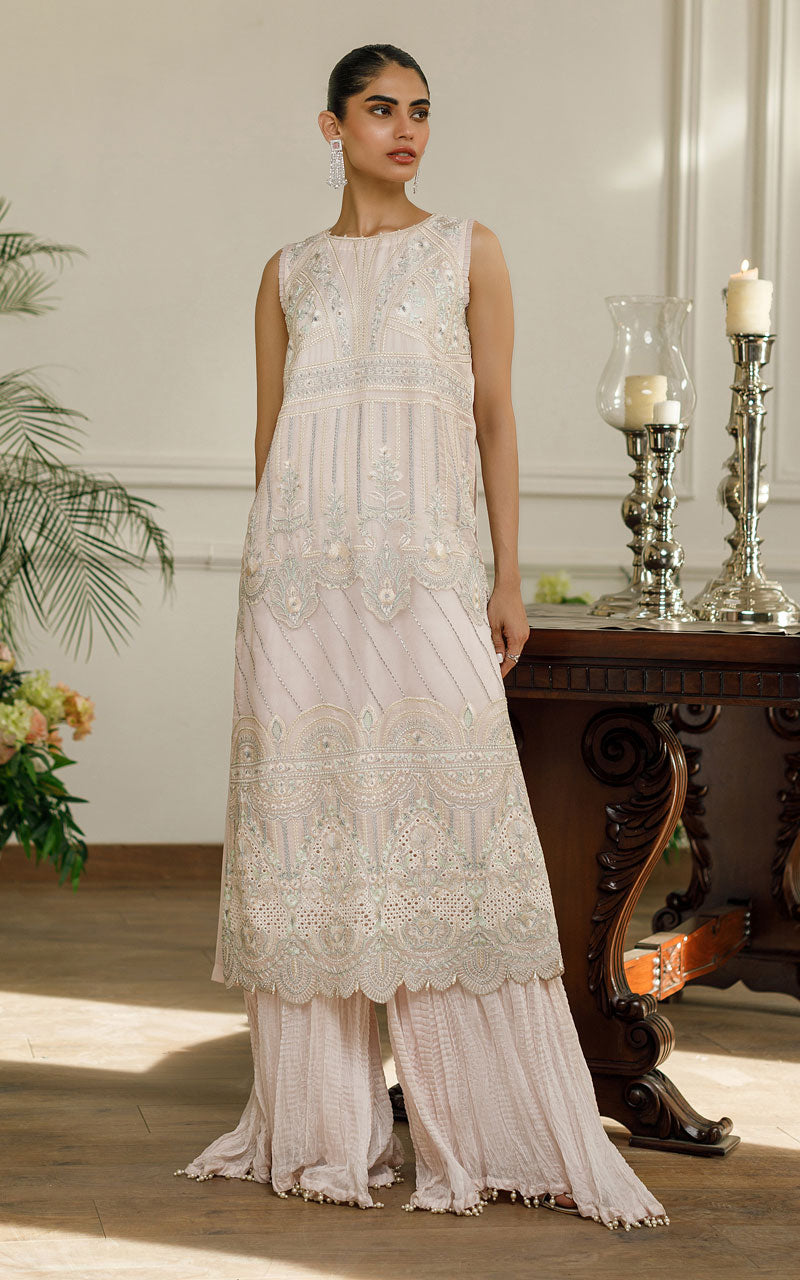 Powder Pink Embroidered Organza Salwar Kameez (2-Piece) - Image 1