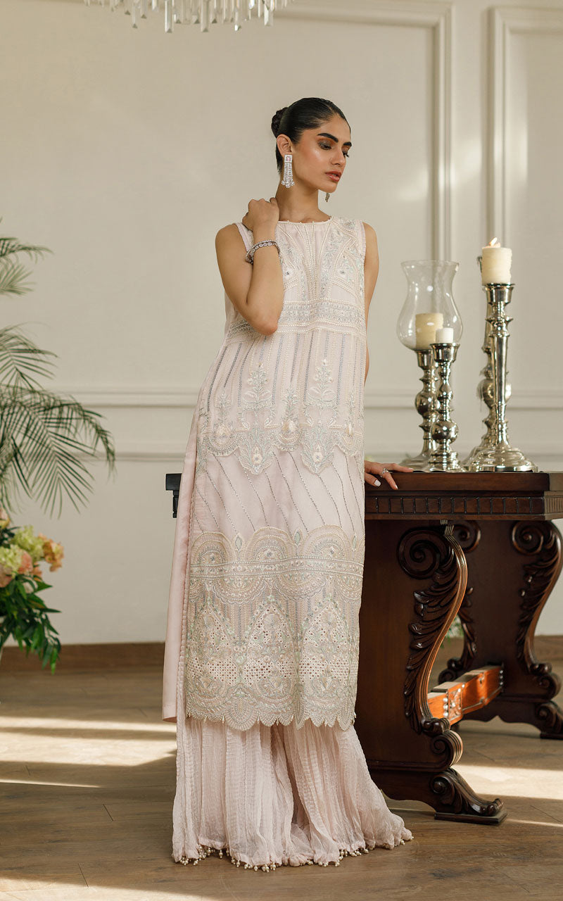 Powder Pink Embroidered Organza Salwar Kameez (2-Piece) - Image 2