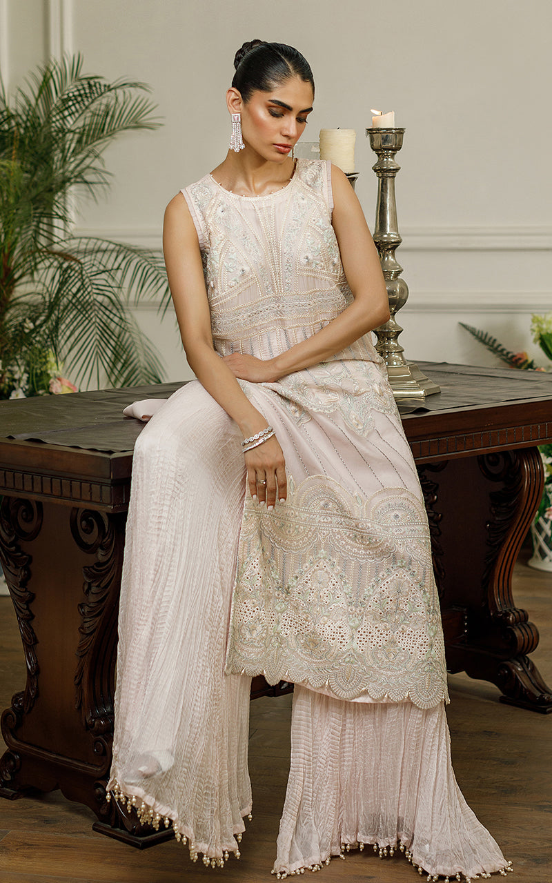 Powder Pink Embroidered Organza Salwar Kameez (2-Piece) - Image 5