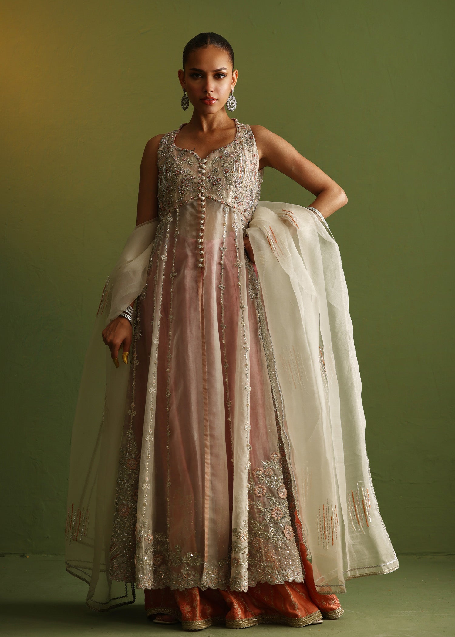 Pink Zardozi Embroidered Pure Organza Salwar Kameez (3-Piece) - Image 1