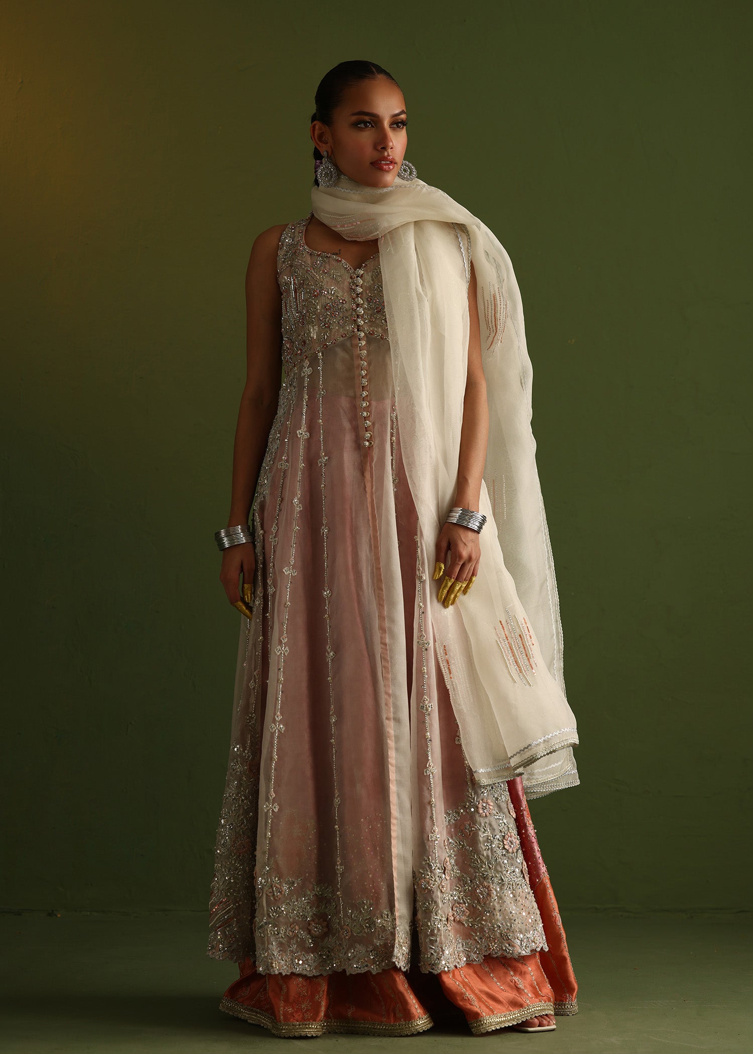 Pink Zardozi Embroidered Pure Organza Salwar Kameez (3-Piece) - Image 12