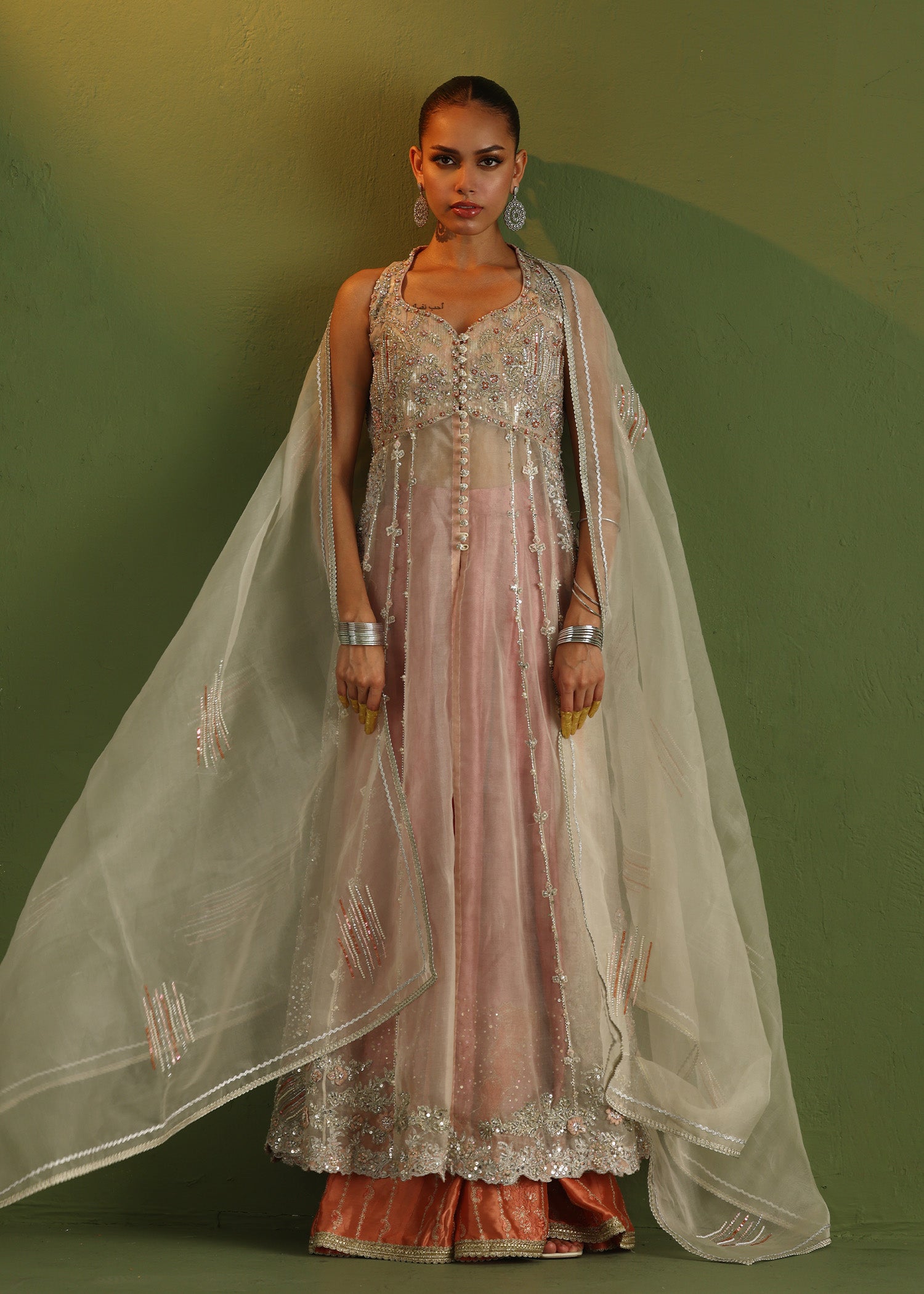 Pink Zardozi Embroidered Pure Organza Salwar Kameez (3-Piece) - Image 14