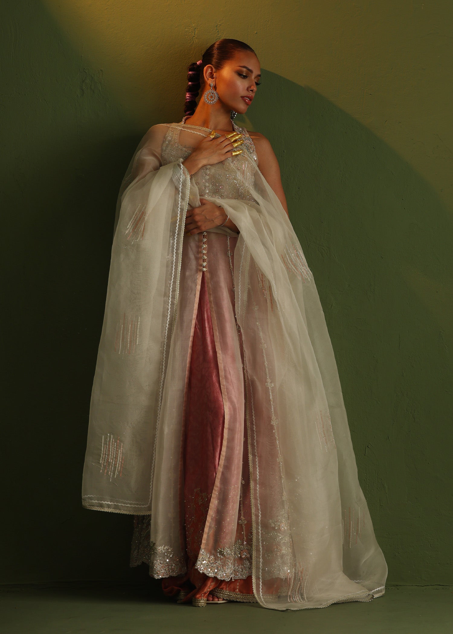 Pink Zardozi Embroidered Pure Organza Salwar Kameez (3-Piece) - Image 15