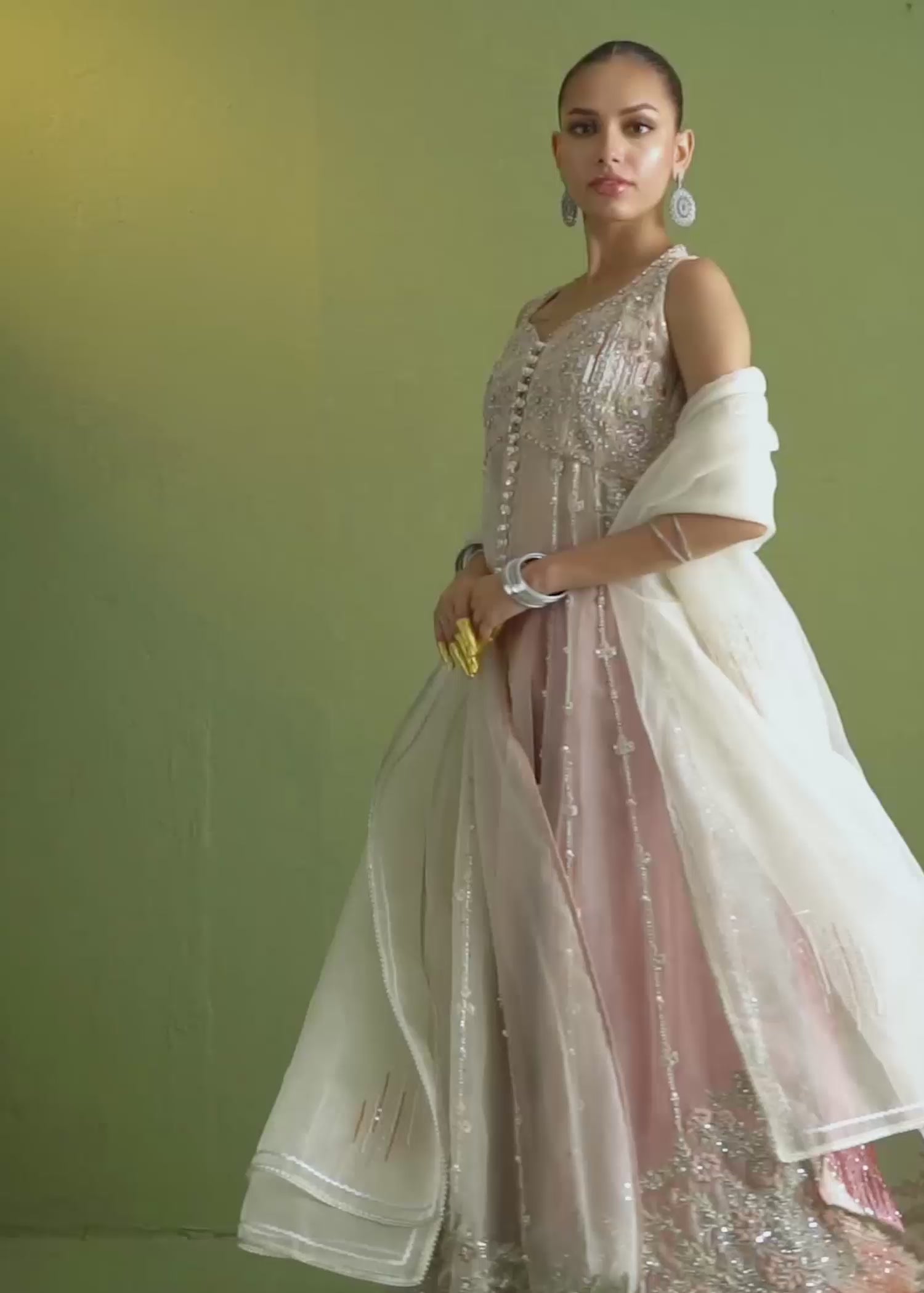 Pink Zardozi Embroidered Pure Organza Salwar Kameez (3-Piece) - Image 16