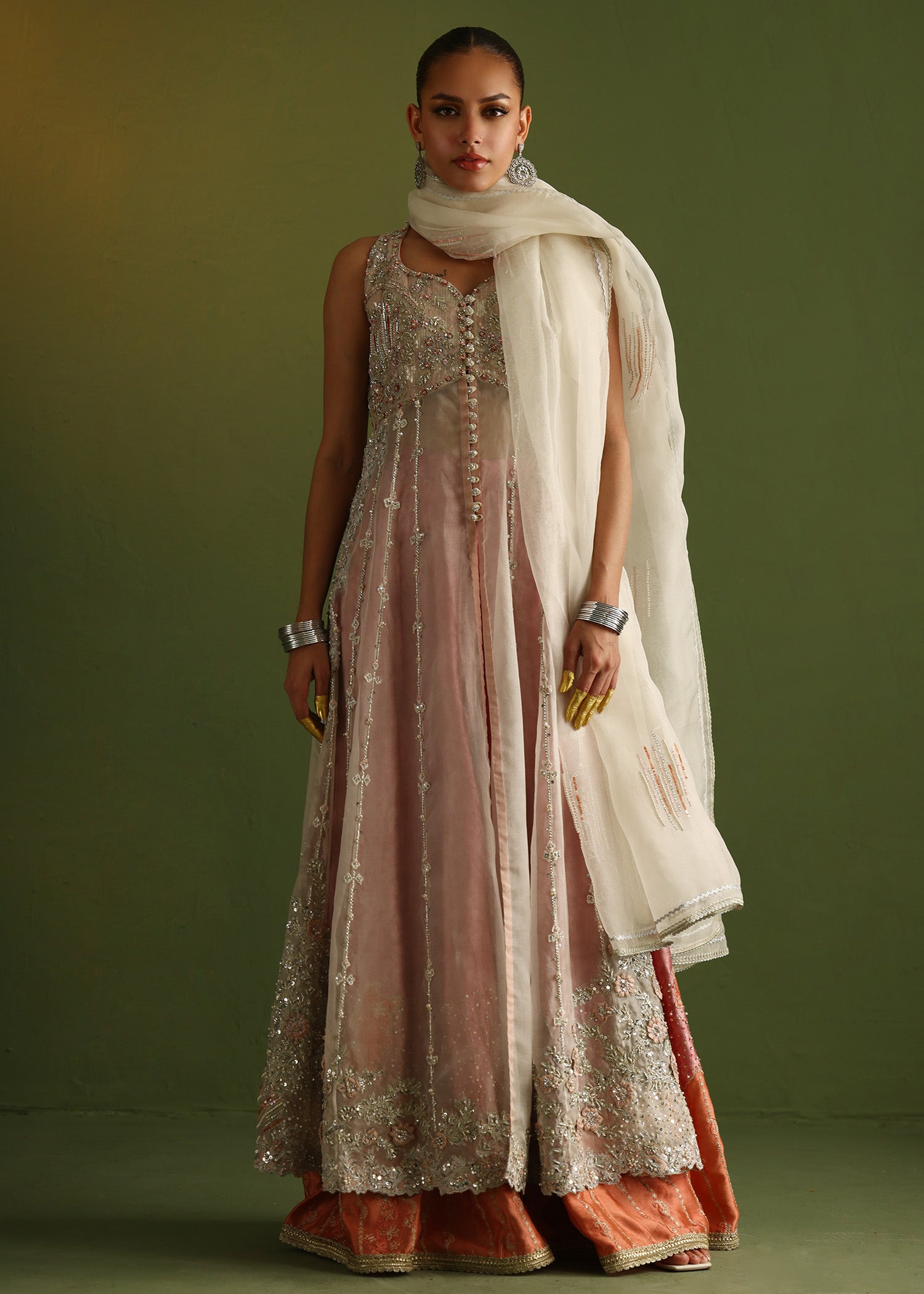 Pink Zardozi Embroidered Pure Organza Salwar Kameez (3-Piece) - Image 5