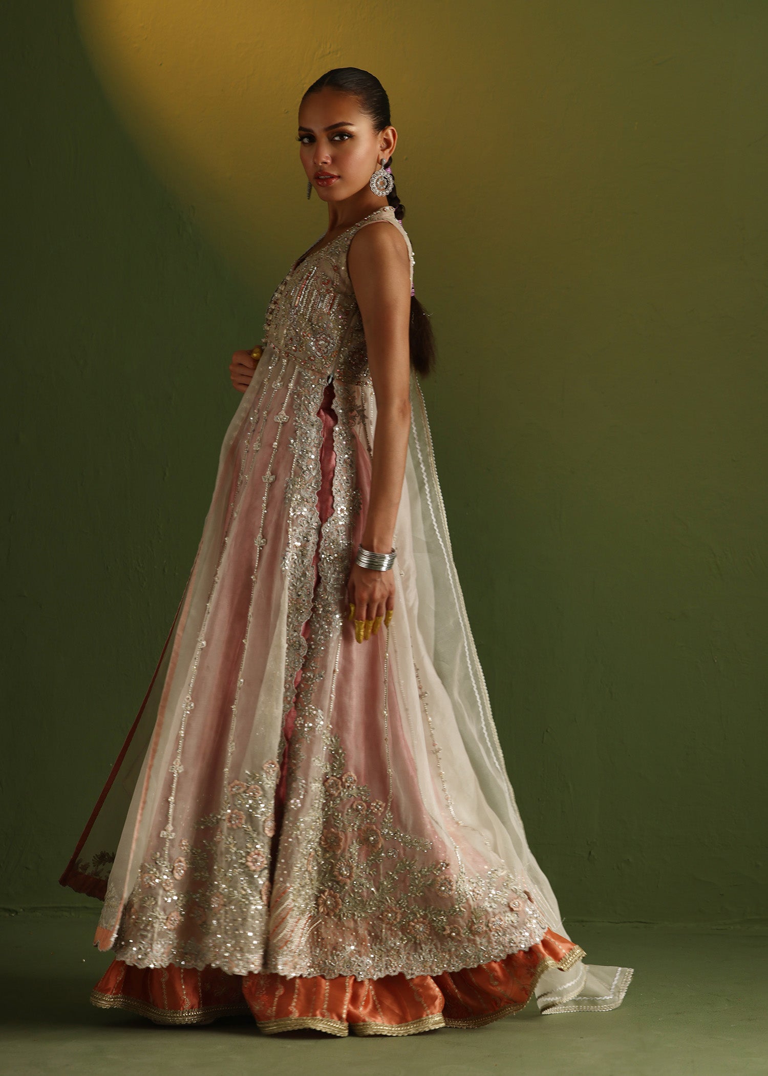 Pink Zardozi Embroidered Pure Organza Salwar Kameez (3-Piece) - Image 6