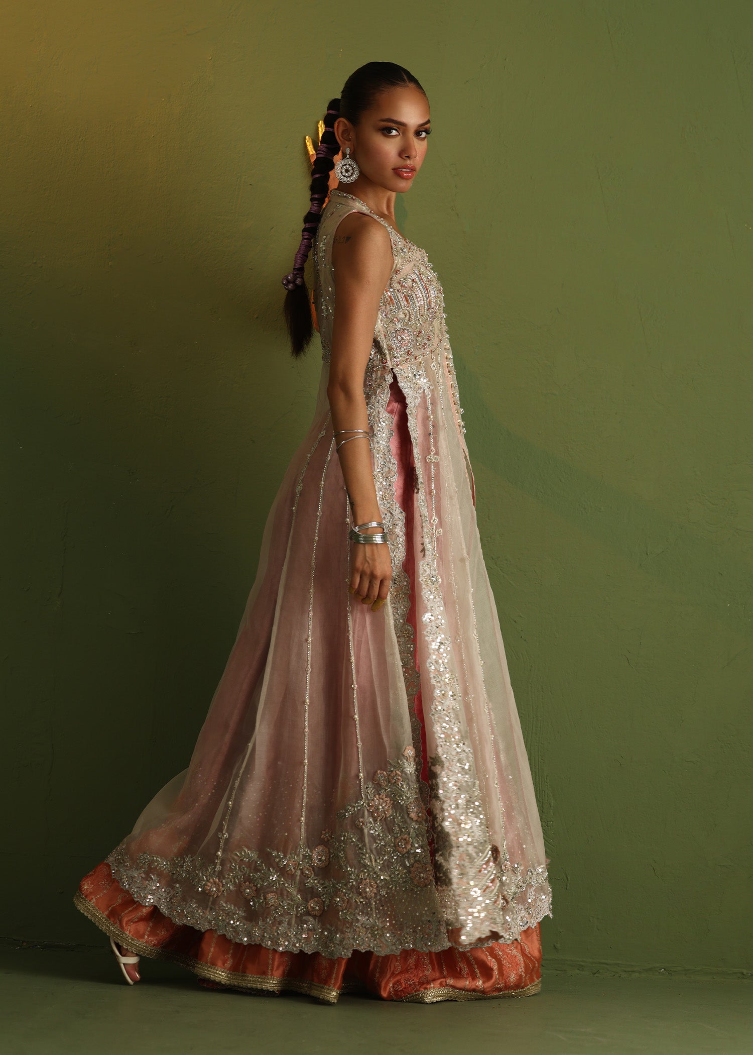 Pink Zardozi Embroidered Pure Organza Salwar Kameez (3-Piece) - Image 9