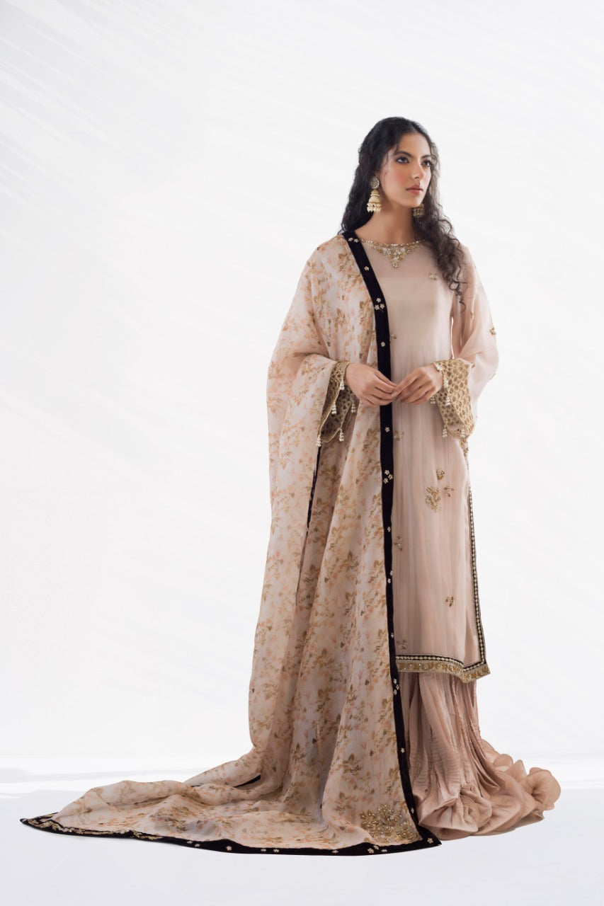 Blush Pink Zardozi Organza Kurta (3-Piece) - Image 1