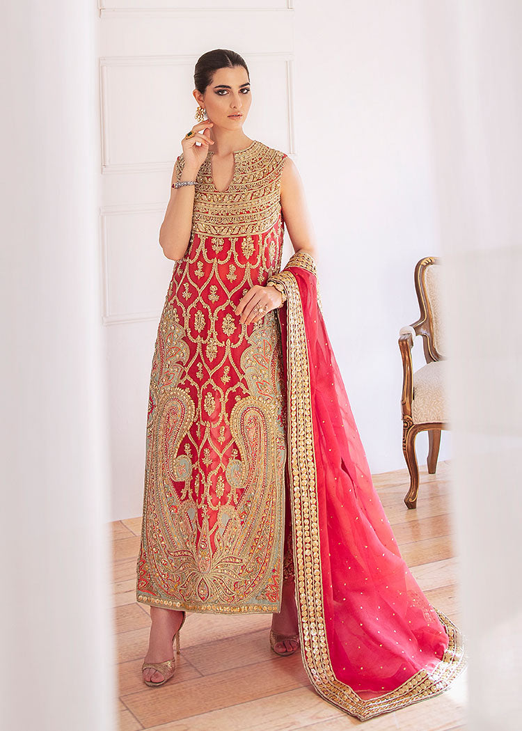 Pakistani Hot Pink Zardozi Embroidered Organza Salwar Kameez (3-Piece) - Image 3