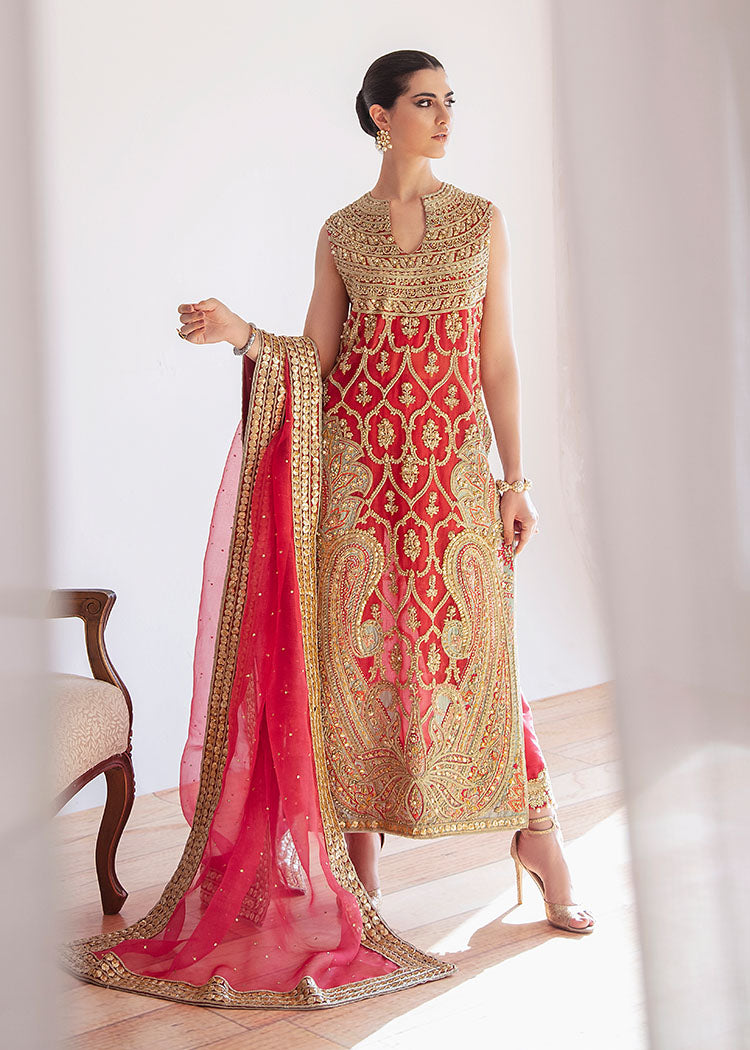 Pakistani Hot Pink Zardozi Embroidered Organza Salwar Kameez (3-Piece) - Image 4