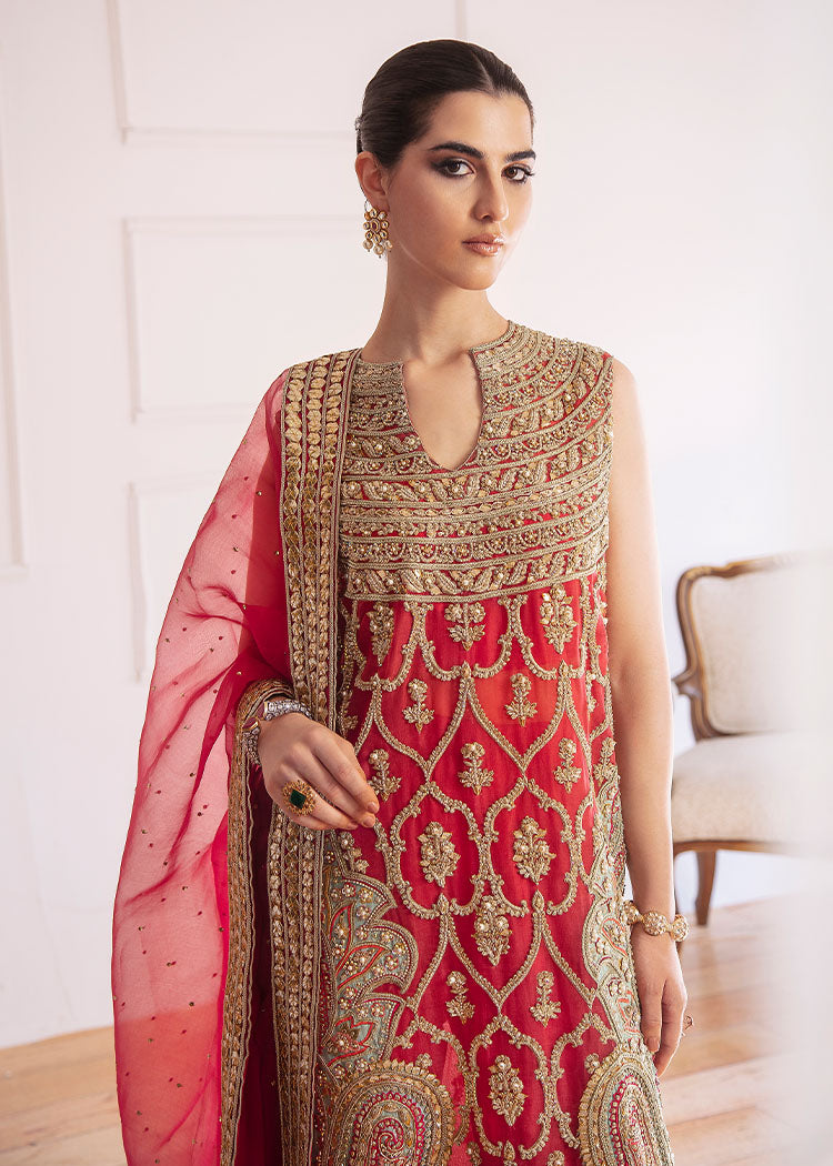 Pakistani Hot Pink Zardozi Embroidered Organza Salwar Kameez (3-Piece) - Image 6