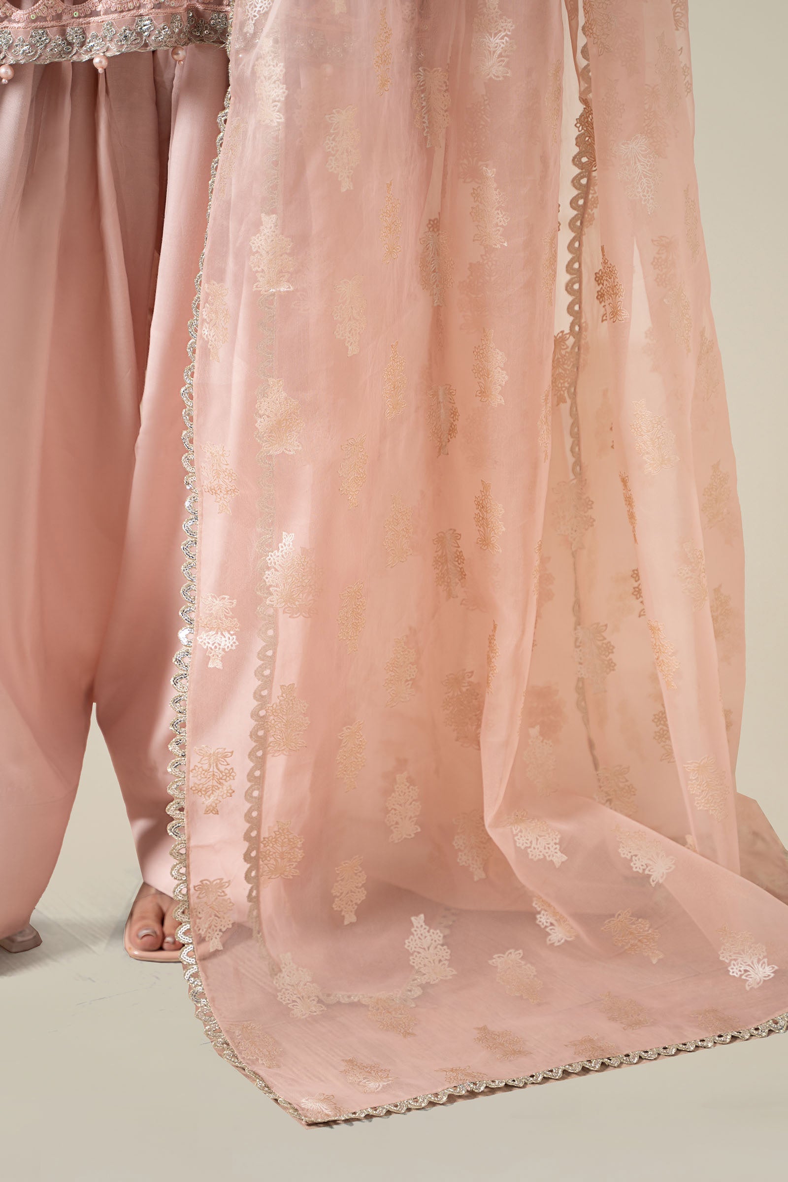 Peach Embroidered Paper Cotton Salwar Kameez (3-Piece) - Image 7