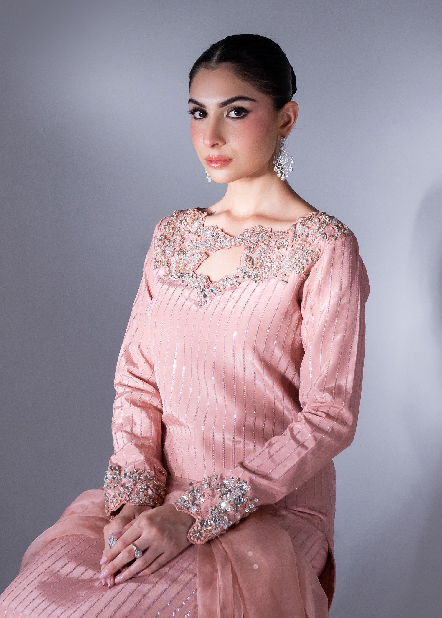 Peach Ada Work Poly Silk Salwar Kameez (3-Piece) - Image 2