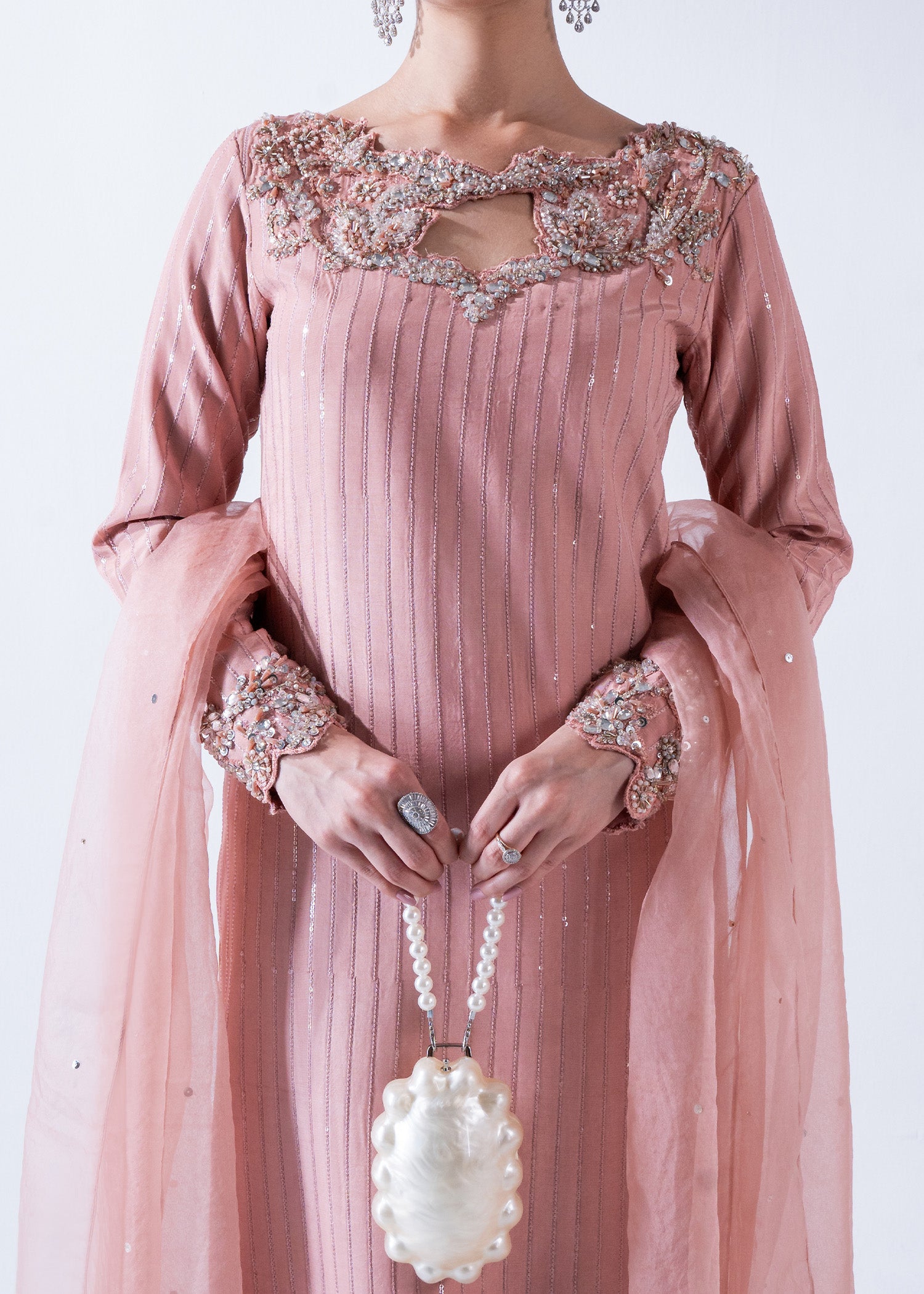 Peach Ada Work Poly Silk Salwar Kameez (3-Piece) - Image 3