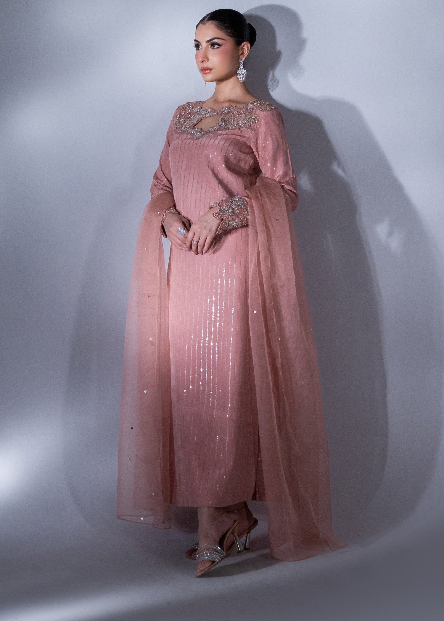 Peach Ada Work Poly Silk Salwar Kameez (3-Piece) - Image 4