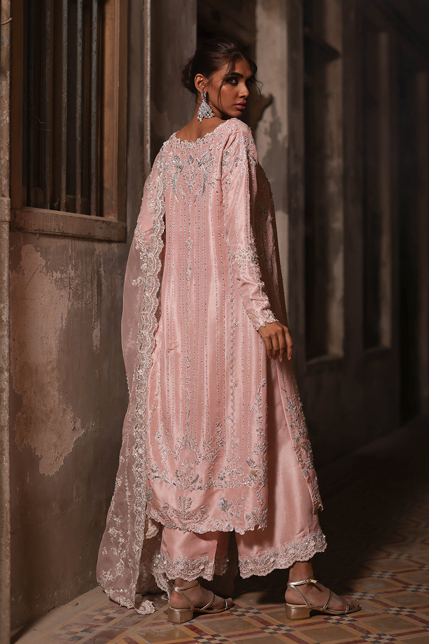 Pakistani Pastel Pink 3D Hand-Embroidered Raw Silk Salwar Kameez (3-Piece) - Image 11