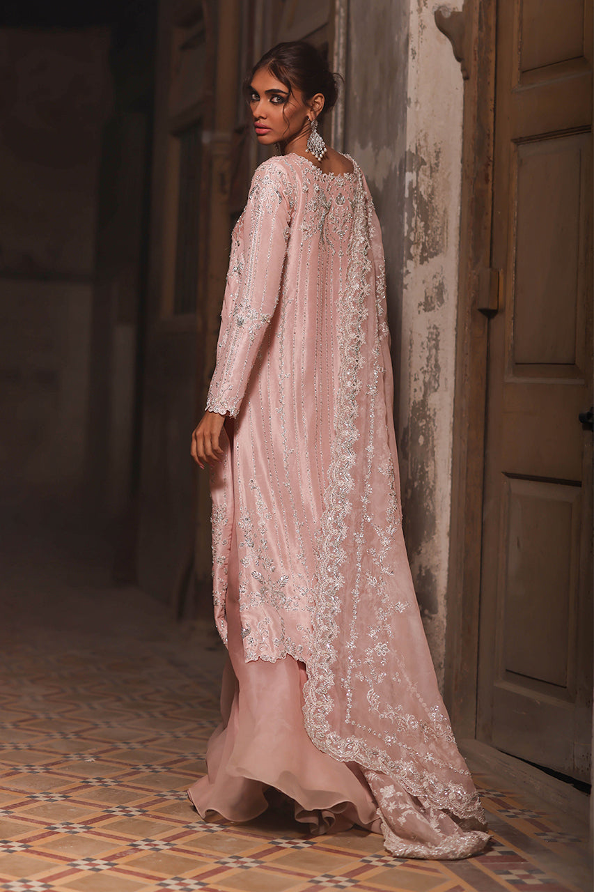 Pakistani Pastel Pink 3D Hand-Embroidered Raw Silk Salwar Kameez (3-Piece) - Image 6