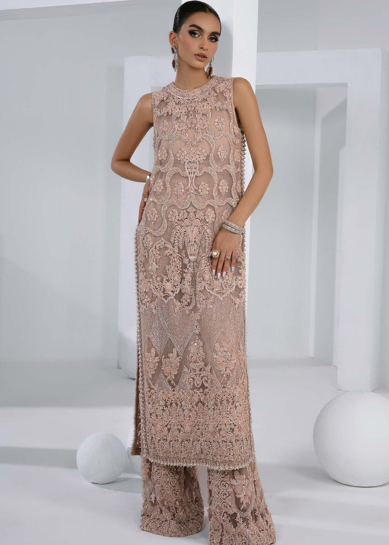 Blush Pink Embellished Net & Silk Salwar Kameez (3-Piece) - Image 1