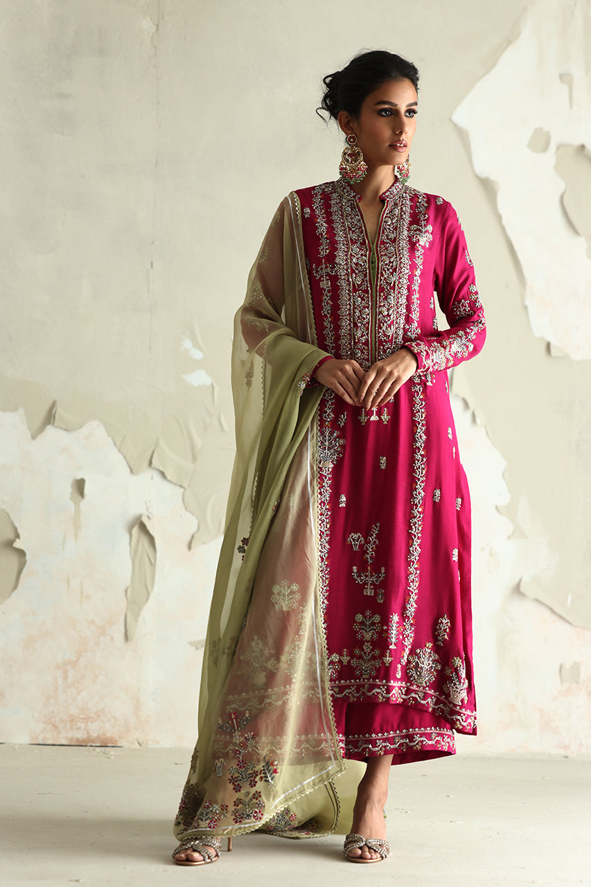 Magenta Embroidered Raw Silk Salwar Kameez (3-Piece) - Image 1