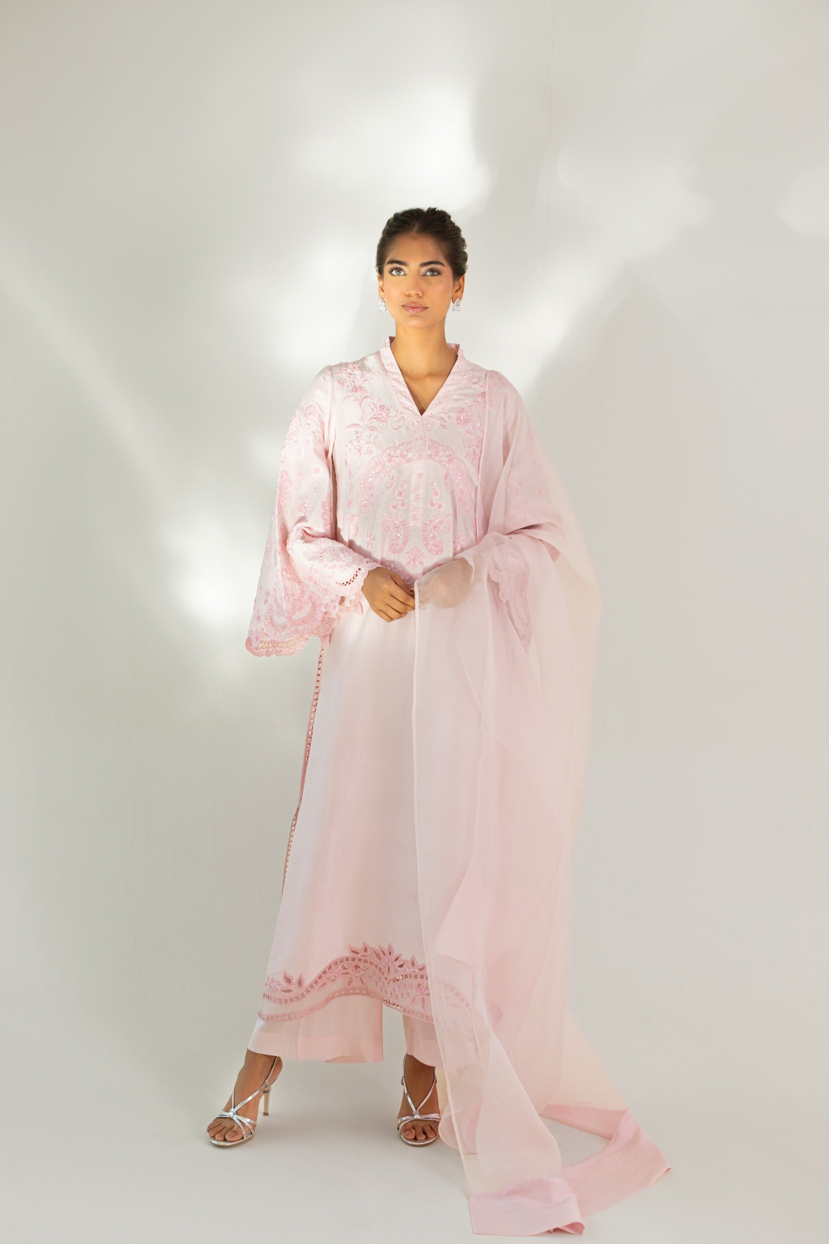 Blush Pink Embroidered Raw Silk Salwar Kameez (3-Piece) - Image 1