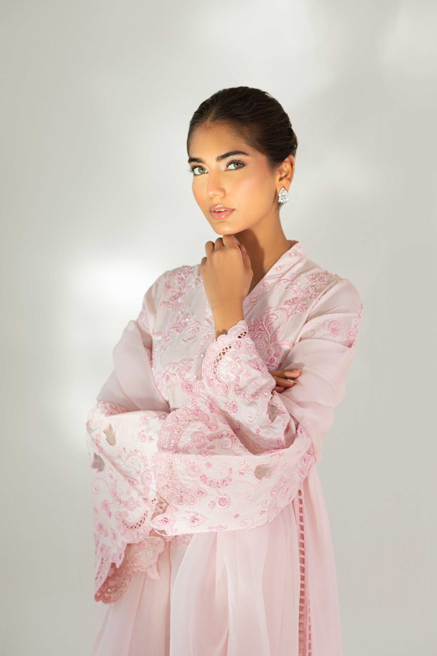 Blush Pink Embroidered Raw Silk Salwar Kameez (3-Piece) - Image 2