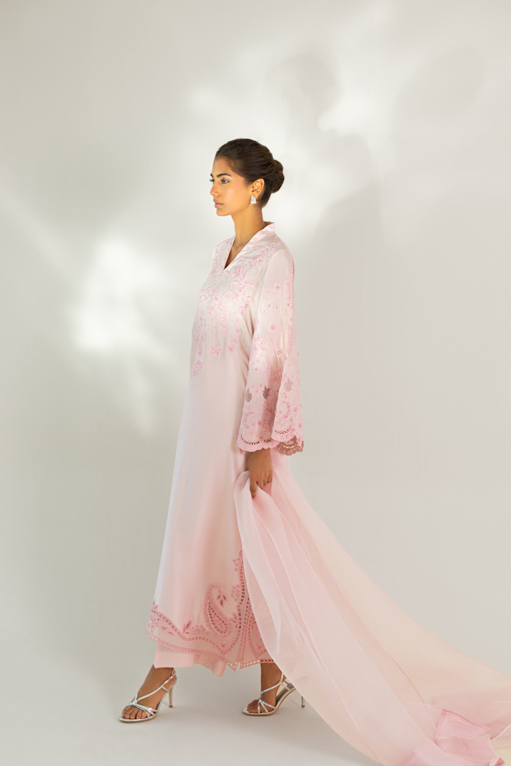 Blush Pink Embroidered Raw Silk Salwar Kameez (3-Piece) - Image 4