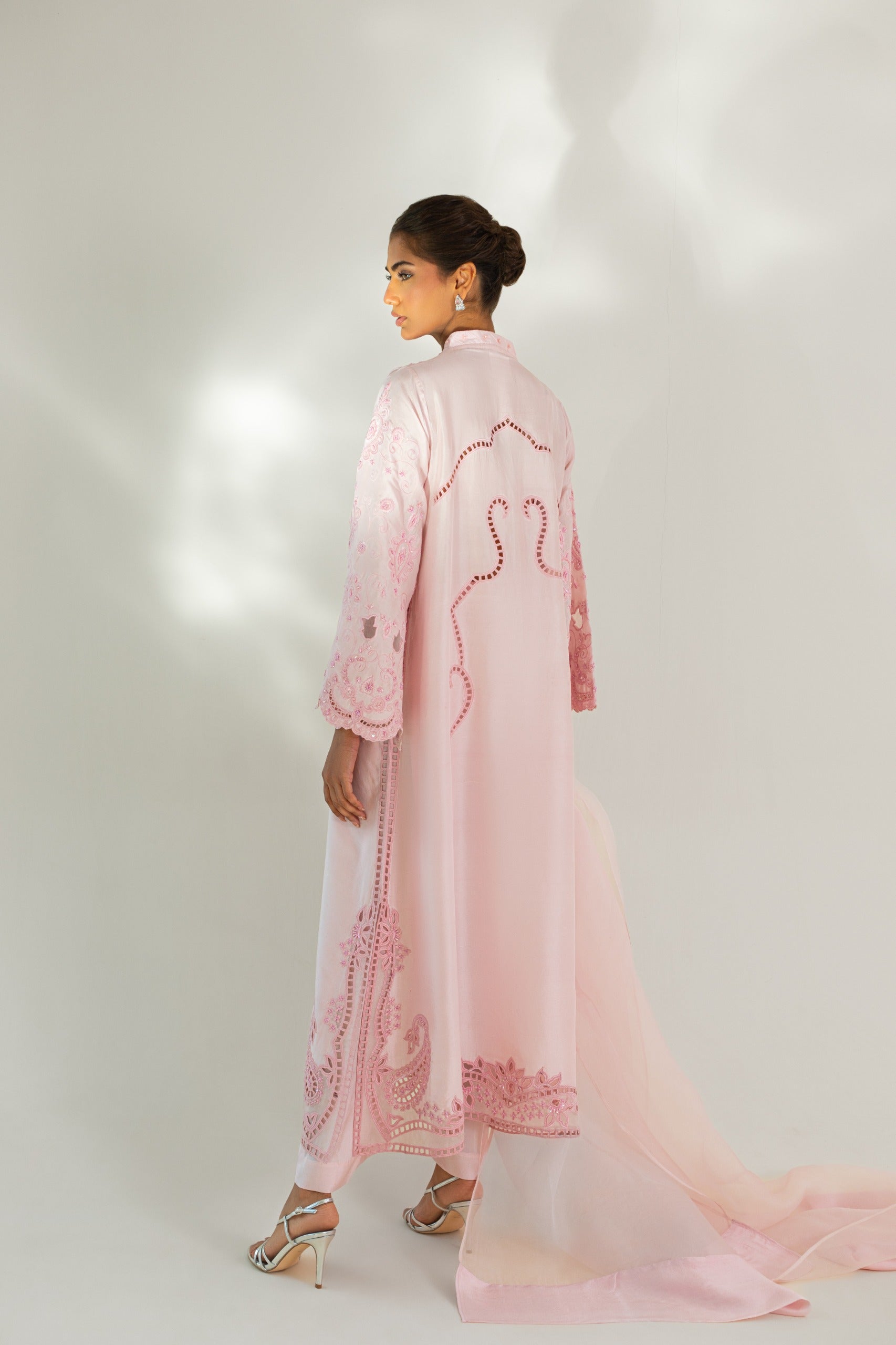 Blush Pink Embroidered Raw Silk Salwar Kameez (3-Piece) - Image 5