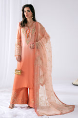 Peach to Pink Ombre Embroidered Silk Salwar Kameez (3-Piece) - Image 5