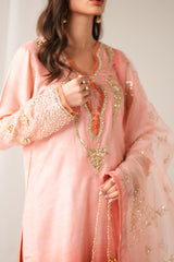 Peach to Pink Ombre Embroidered Silk Salwar Kameez (3-Piece) - Image 7