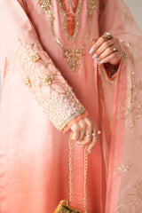 Peach to Pink Ombre Embroidered Silk Salwar Kameez (3-Piece) - Image 8